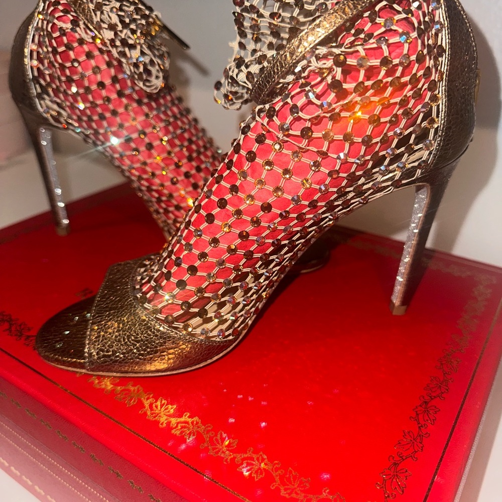 NWT Designer Heels Rene Caovilla Galaxia Bronze - Picture 2 of 12